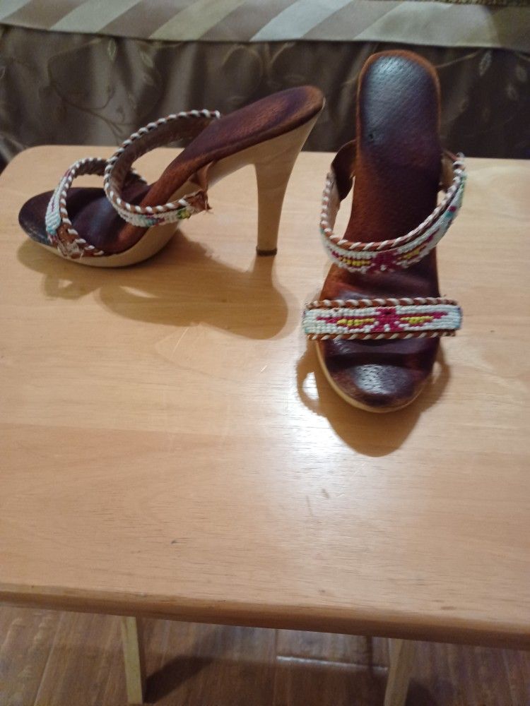 INDIAN BEADED RED,WHITE & YELLO WITH EAGLE. SZ. 6 NEW NEVER WORN $10. see Description For Other Shoes.