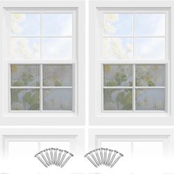 2 Pack 18" Wx27" H Shed Windows, Flush Mount White Window with Tempered Glass & Fiberglass Screen, Sliding Windows with Vertical Slider & Screws for S