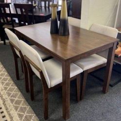 Brand New 5 Piece Walnut Color Wood Dining Set (New In Box) 