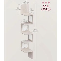 VASAGLE 5-Tier Corner Shelf Wall Mounted PVC Rattan Sides Boho Style - Oatmeal Beige