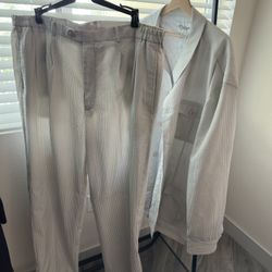 New No Tags Missing Button - Men’s 4X Il Canto Shirt Jacket & Pants Combo (42W Stretch) White Striped