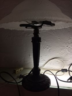 Antique Glass lamp with white glass shade ( very heavy).