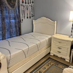 Twin bed Frame (WITH MATTRESS) night stand and chair 