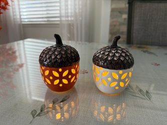 Set of two lighted acorns