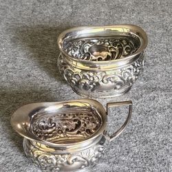 Vintage EPNS Silver Plate Creamer & Sugar Set, Victorian Style Repousse