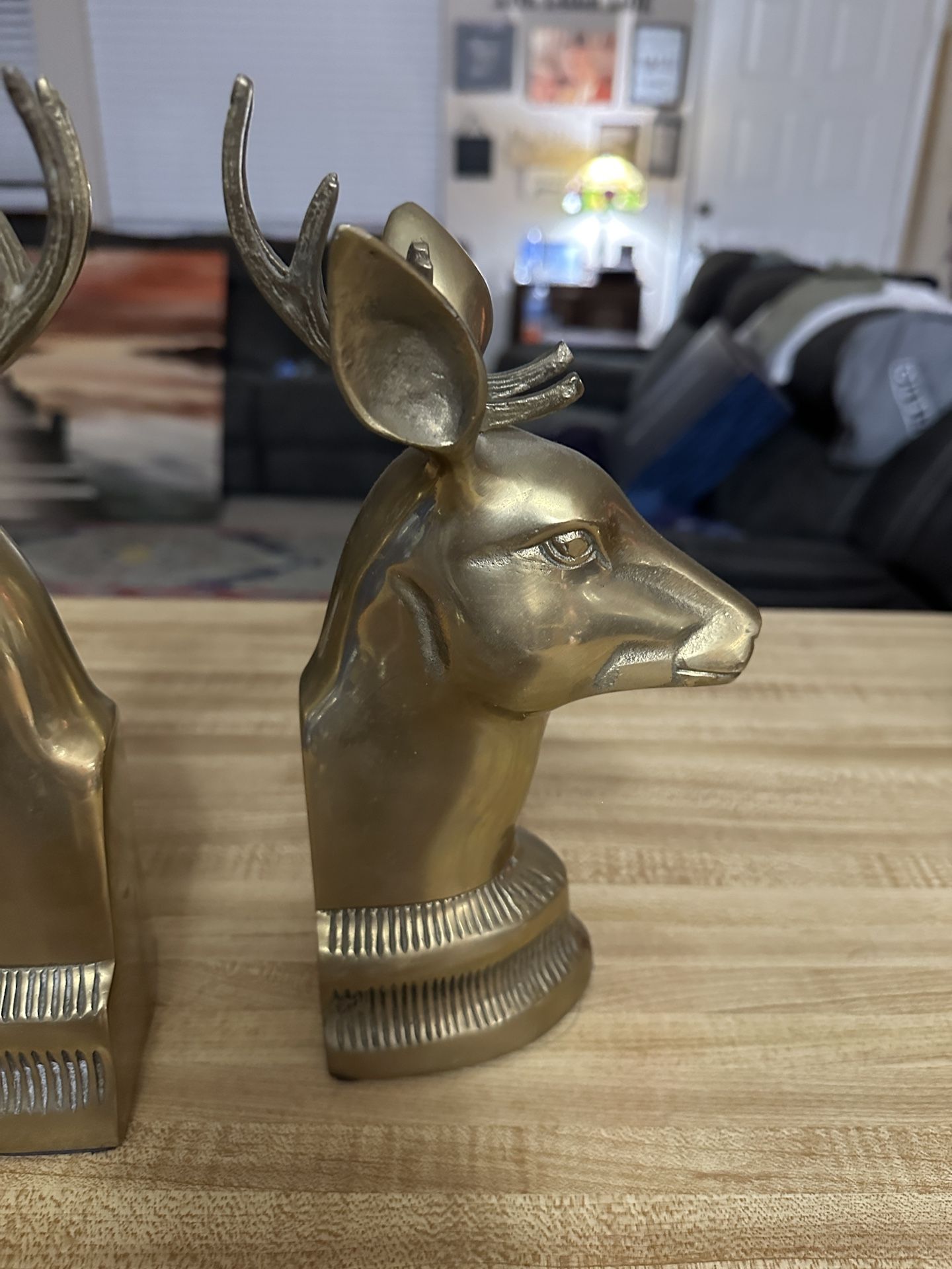 Solid Brass Deer Buck Stag Bookends Pair Set Of 2 10.5" Heavy Large MCM
