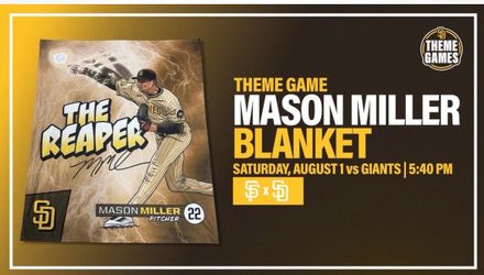 San Diego Padres Mason Miller Themed Blanket Presale from Game 8/01/26 $39.95