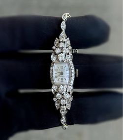 Swiss Art Deco Vintage Eloga 17 Jewels & 14k white gold 1.55CTW Natural Diamond Ladies Cocktail Watch