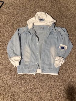 Light Wash Distressed Denim Jacket with Hood