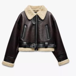 Zara Sherpa Aviator Jacket M