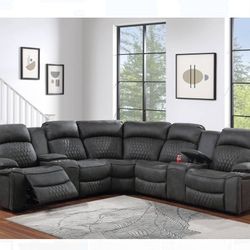 3-Pc Charcoal Power Reclining Sectional Set 