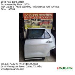 FORD EXPLORER LEFT REAR DOOR 2011-2019