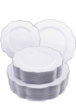 NOCCUR 120PCS Plastic Plates-120PCS Silver Plastic Plates
