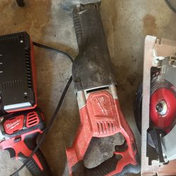 Milwaukee M18 Sawzall cordless reciprocating saw.