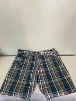 Vintage Y2K SEAN JOHN Plaid Shorts Size 40 Blue Teal White Y2K Hip Hop Baggy Shorts