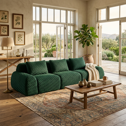 Olathe 114" Modular Flannelette Fabric 3-Seater Sofa with Deep Seat