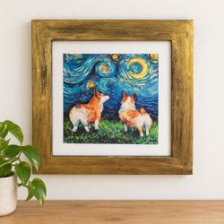Framed Corgi Starry Night Art Print