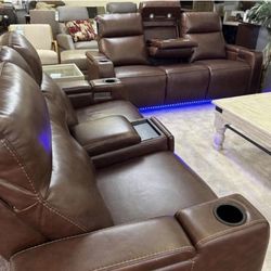 Furniture- Zero Gravity Leather Power Recliner Sofa- Greymel 