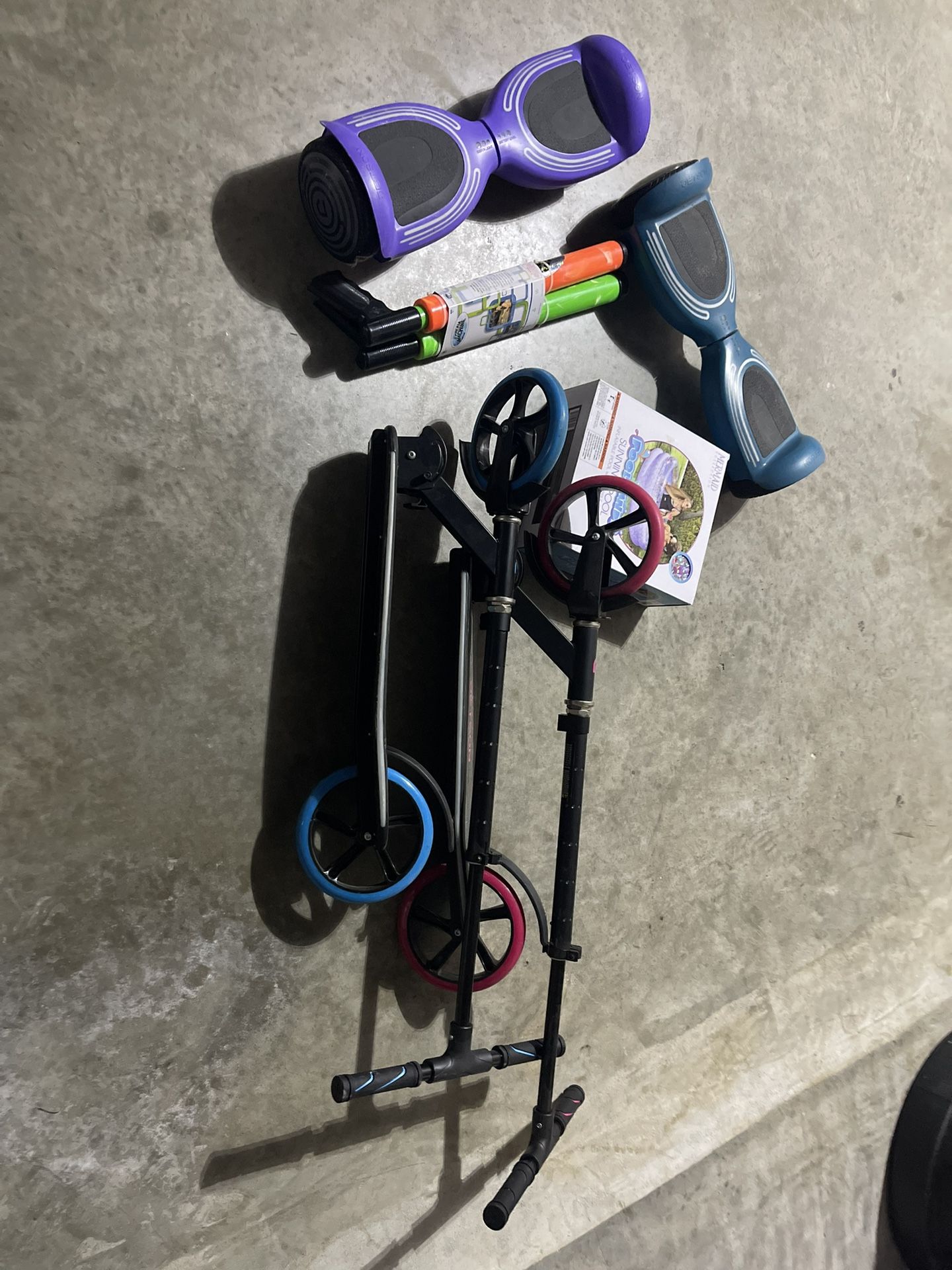 Scooters, Hover Boards, Inflatable Pool, and Water Shooters