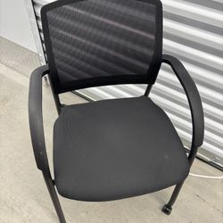 HON Lota Office Chair, Black Guest Seat with Arms and Casters, Mesh Back, Fabric | for Lobby, Guests, and Offices