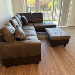New Sectional + Storage Ottoman  — Left or Right Chaise — Delivery Available
