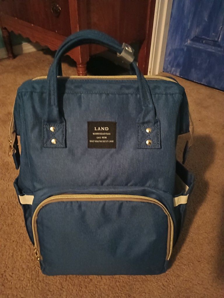 New Designer Style Baby Diaper Backpack w/ Gold Zippers - Blue