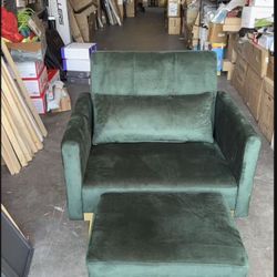 VICLLAX Modern Velvet Recliner Chair Comfy Accent Armchair with Upholstered Armrests, Ottoman and Pillow for Reading Room, Bedroom, and Living Room