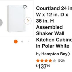 Courtland 24 in. W x 12 in. D x 36 in. H Assembled Shaker Wall Kitchen Cabinet in Polar White
