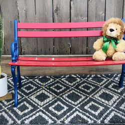 Child size wood, metal frame bench