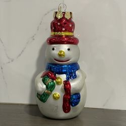 Vintage  Large Blown Glass Christmas Ornament - Snowman with Present Made in Taiwan