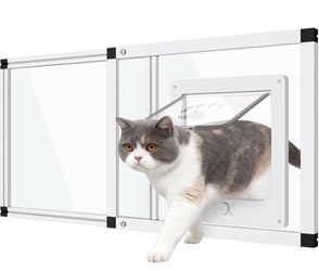 NEW Sliding Cat Door for Window Fits 32" to 37" Width, Installs in 1 Minute Magnetic Closure New, Open Box