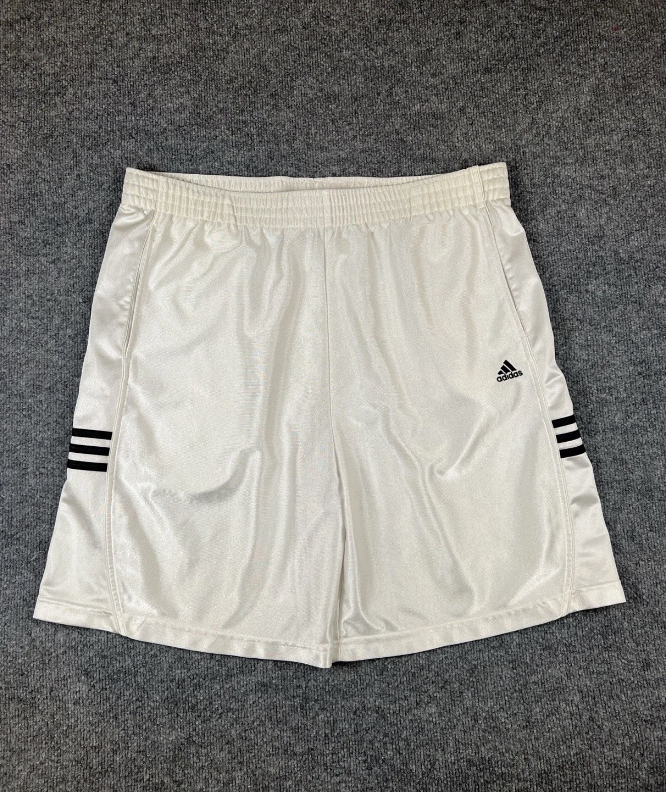 Adidas Shorts Mens XL White Dazzle Silky Shiny Baggy Y2K No Drawstring