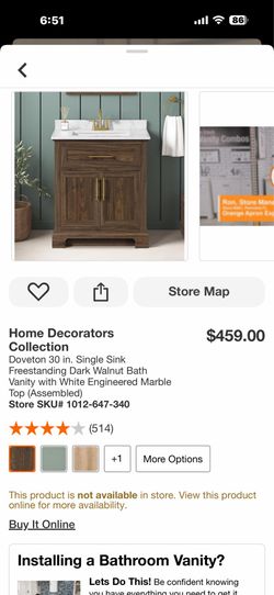 Home Decorators Collection Doveton 30 in. Single Sink Freestanding Dark Walnut Bath Vanity with White Engineered Marble Top (Assembled)