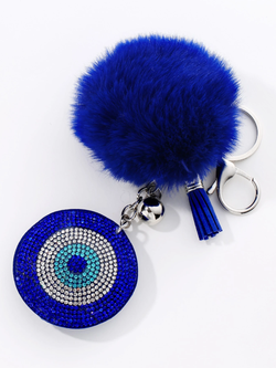 🧿 Greek Eye Crystal Pom Pom Keychain with Hook