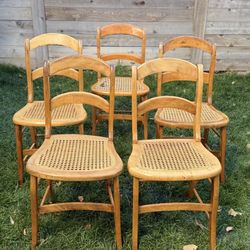 Vintage Wood & Cane Dining Chairs 