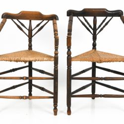 PAIR OF DUTCH OAK & RUSH CORNER CHAIRS C. 1930S
