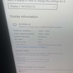 32 Inch 2560x1440 144Hz  Overclock 170 HZ Acer 