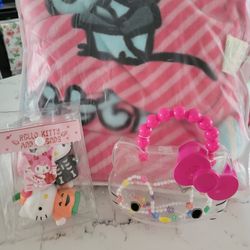 HELLO KITTY BIG BLANKET 58" X 68", JEWELRY,  PURSE AND CHARACTERS SEE DESCRIPTION 