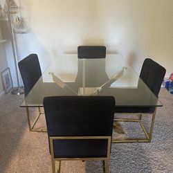 Glass Table & Chairs With Gold Accents 