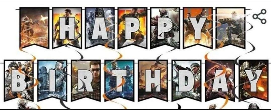 NEW! CALL OF Duty/Battlefield Happy Birthday Banner & 24 Cupcake Topper/Picks