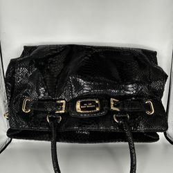 Authentic Michael Kors Large Fulton Python Top Zip Black Leather Satchel $398 Retail. Wallet Included