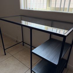 Glass top desk with shelves
