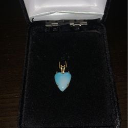 14k Light Blue Larimar Stone Double-faced Heart Pendant 