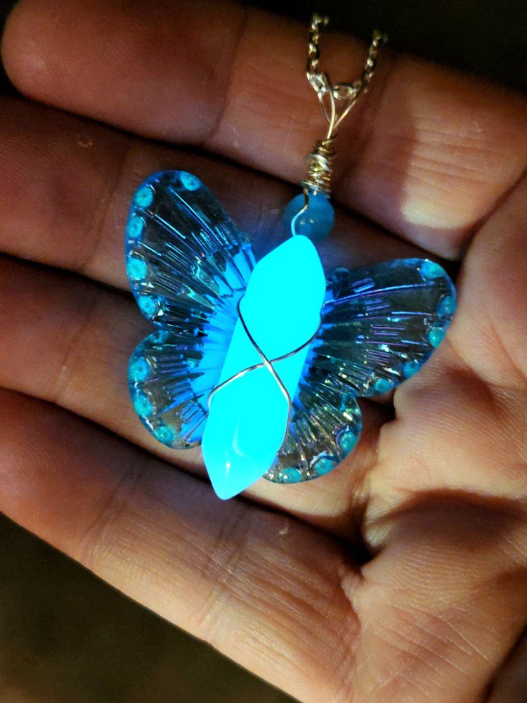 Fairy Butterfly Crystal Necklace, Fairycore Glow in the Dark Necklace, Handmade