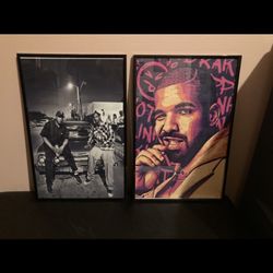 Two Framed Pictures Drake & Dr Dre SnoopDog Art Posters