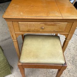 Sewing Machine, Table & Stool 