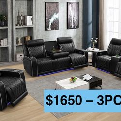 💥FREE DELIVERY💥Brand New POWER, LED, USB  3PC Reclining Sofa Loveseat Chair Set