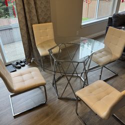 Ashley Glass Dining Table & 4 Chairs Set - Modern Chrome