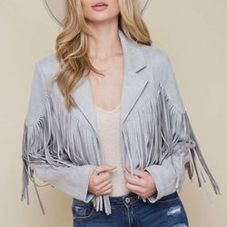 Grey Suede Fringe Jacket 