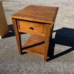 Brown Wooden End Table Nightstand With Drawer And Shelf